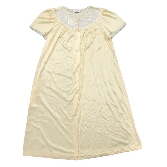 Vanity Fair Women Size Small Sheer Yellow Short Sleeve‎ Button Front Nylon Robe - Picture 1 of 12